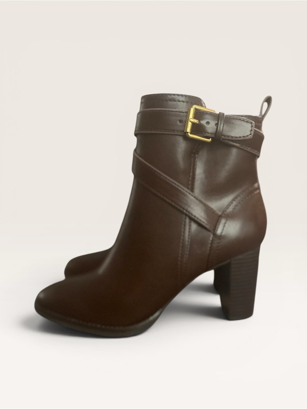 Giani Bernini Dark Brown Leather Ankle Boot with Gold Buckle